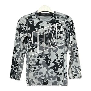 Nike Pro Dri-Fit Camo Compression Shirt Boy’s Long Sleeve Black Gray White M